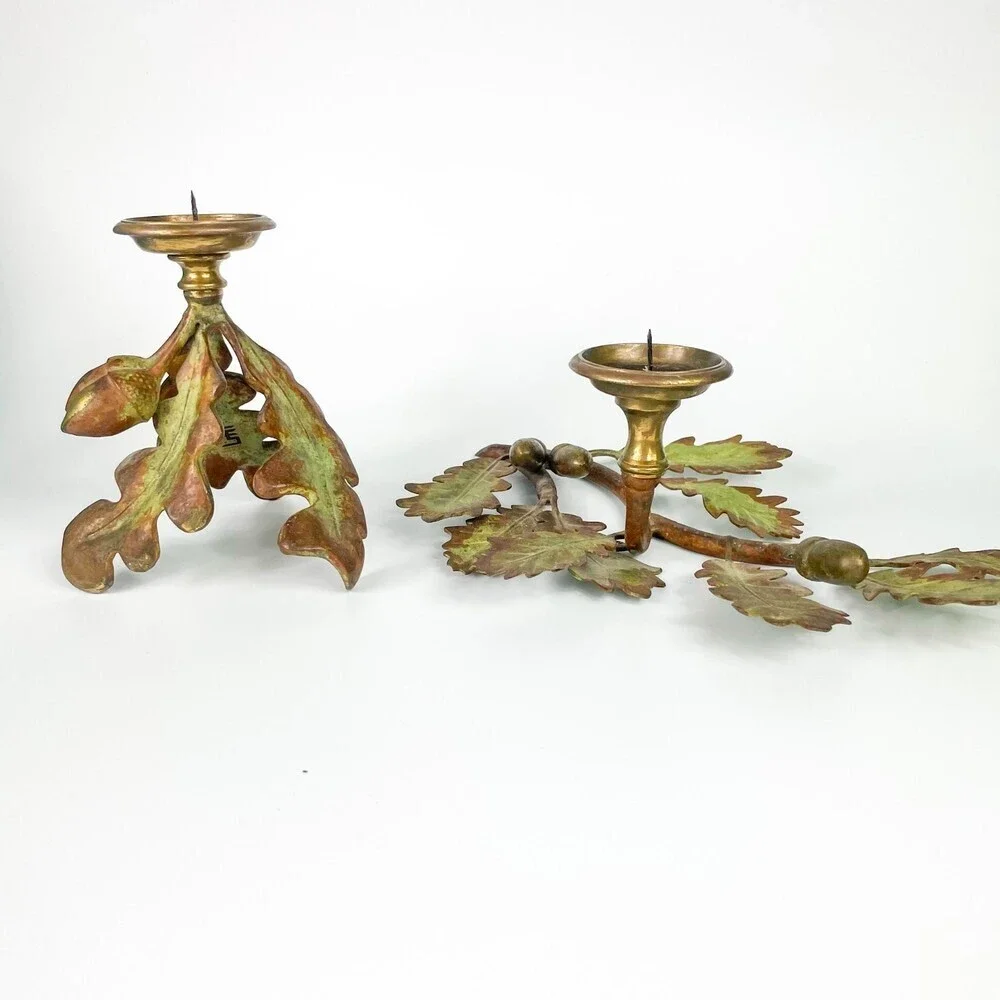 CS Arte Firenze Cast Bronze Oak Branches with Leaves And Acorns Candleholders